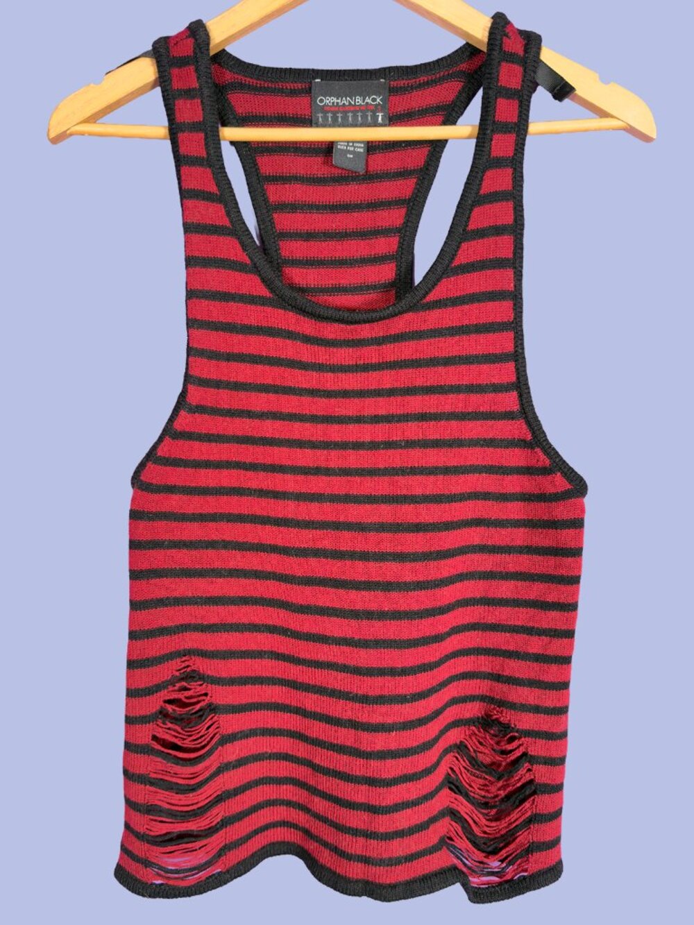 Orphan Black Hot Topic Distressed Striped Knit Tank Top Red Black Size Small